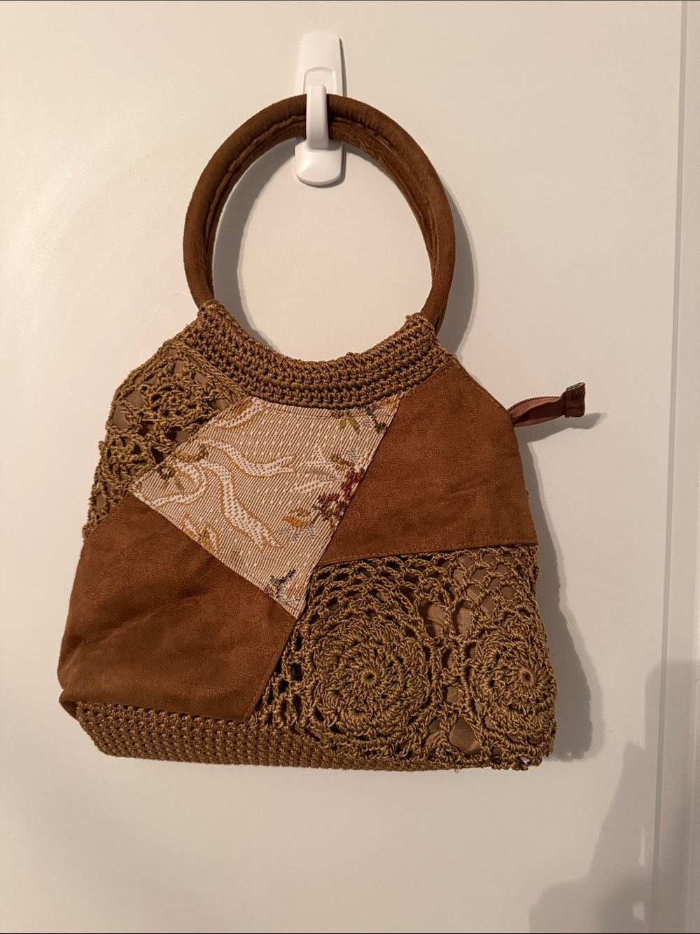 Boho Crochet Patchwork Shoulder Bag in Brown